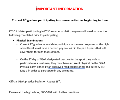 Summer Activities Announcement
