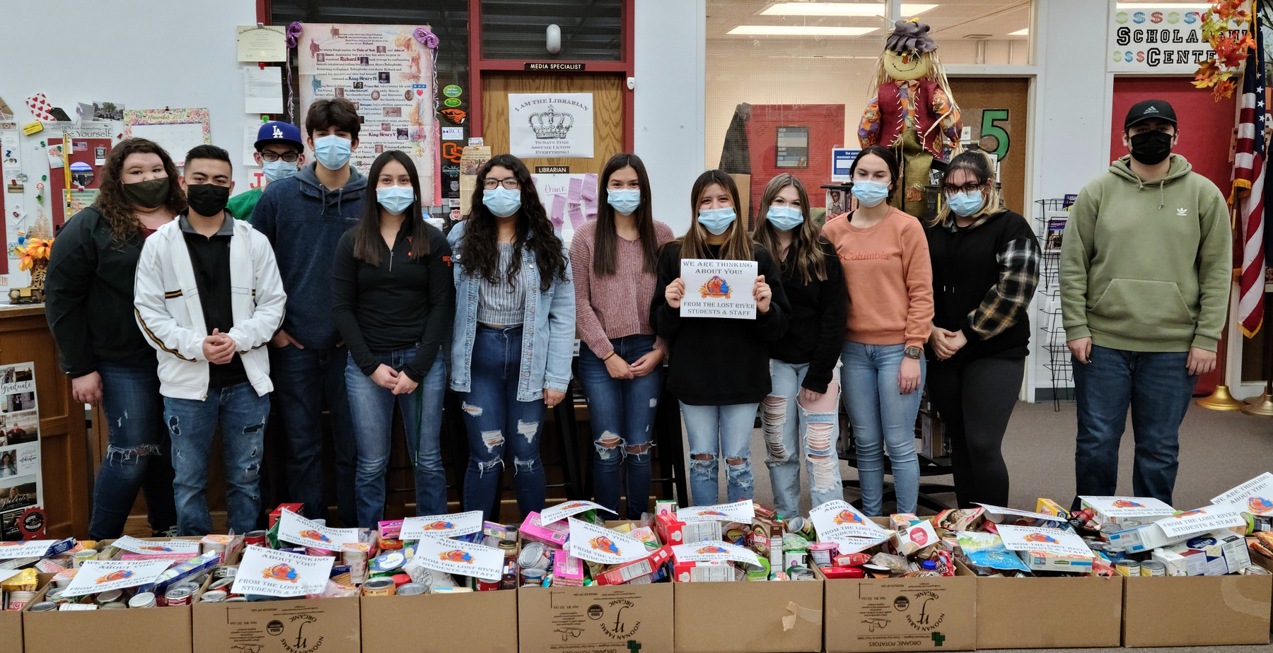 Lost River Junior/Senior High School leadership students organize food for Thanksgiving boxes for area families. The school has been hosting a food drive and providing food boxes to families for more than 35 years.