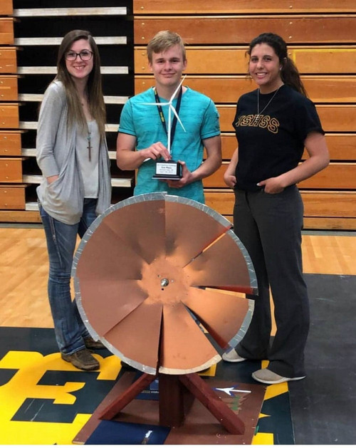 An example of a student-designed wind turbine project from a Henley High team that qualified for nationals in 2019, the last time the KidWind Challenge was able to be hosted.